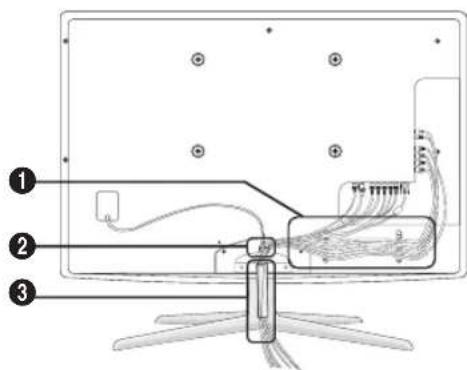 Diagram of a TV cable connector with labeled parts including cable routing and cable attachment
