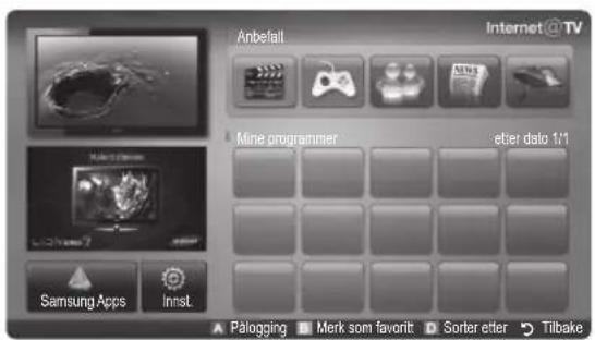 Anbefall Internet@TV Mine programmer eter dalo 1/1 Samsung Apps InstL Palogging Merk som favoritt Sorter etter Tilbake
