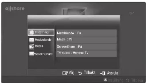 oilshare Instilling Medelande Media ScreenShare Masdelande : Pä Media : Pä ScreenShare : Pä TV-nann : Henna-TV Välj Tillbaka Avsuta Instilling Tillbaka