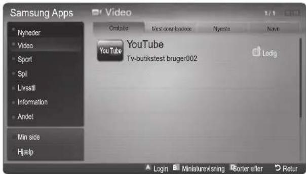 Samsung Apps Nyheder Video Sport Spl Livstill Information Andet Min side Hjelp Video Onlate Most downloads Nyetsa New YouTube Tv-butikstest bruger002 Lodig Login Miniaturevisning Sorter efter Retur
