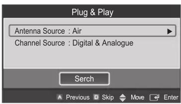 Plug & Play Antenna Source : Air Channel Source : Digital & Analogue Serch Previous Skip Move Enter