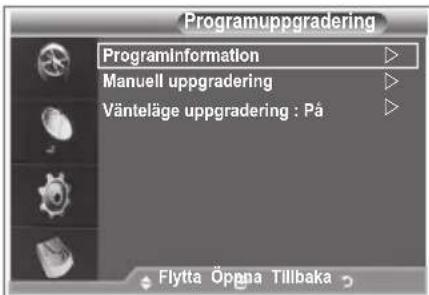 Programuppgradering ProgramInformation Manuell uppgradering Vänteläge uppgradering : På Flytta Öppna Tillbaka
