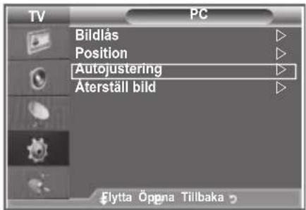 TV PC Bildlås Position Autojustering Äterställ bild Flytta Öppna Tilbaka