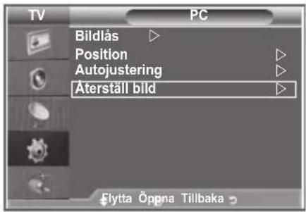TV PC Bildlås Position Autojustering Äterställ bild Flytta Öppna Tilbaka