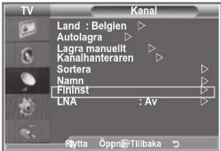 TV Kanal Land : Belgien ▷ Autolagra ▷ Lagra manuellt ▷ Kanalhanteraren ▷ Sortera ▷ Namn ▷ Fininst ▷ LNA : Av ▷ Rytta Öppnä-Tillbaka