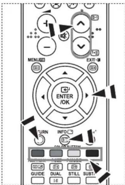 MENU EXIT-01 ENTER /OK TURN INFO COLOR BUTTON CHANGE CHANGE GUIDE DUAL STILL SUBT. HI