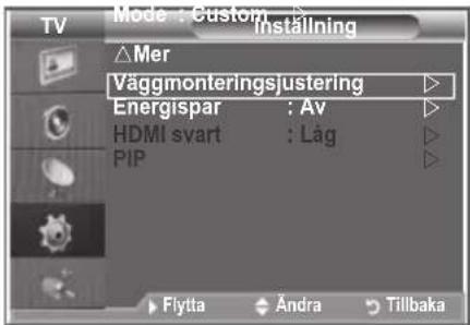 Mode : Custom Installing Mer Väggmonteringsjustering Energispar : Av HDMI svart : Låg PIP Flytta Ändra Tillbaka