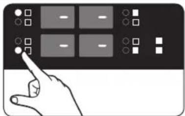 Hand interacting with a touchscreen display showing various function buttons and icons