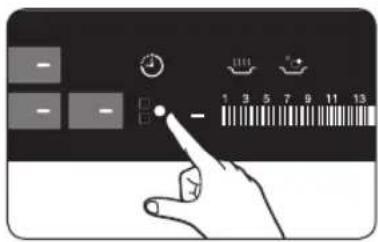 Hand interacting with a touchscreen device showing control buttons and a numeric display