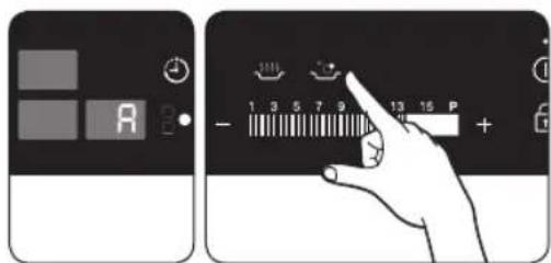 Diagram showing two device buttons with labeled icons and a hand interacting with a numeric display, likely illustrating a function or measurement.