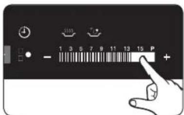 Hand interacting with a device control panel showing clock, battery, and indicator lights