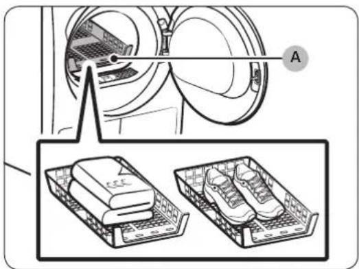 Diagram illustrating a mechanical device with labeled components and two views of a device with visible text labels.