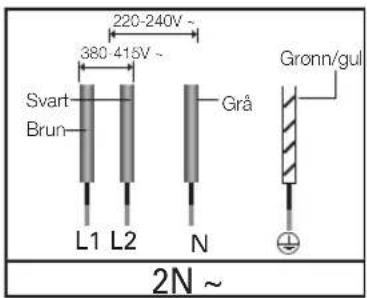 Svart Brun L1 L2 N 220-240V~ 380-415V~ Grå Grønn/gul 2N ~