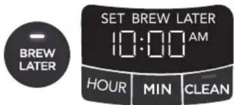 BREW LATER SET BREW LATER 10:00 AM HOUR MIN CLEAN