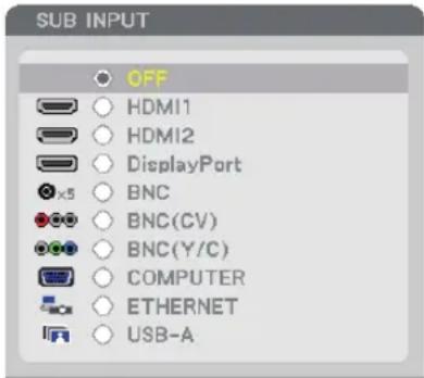 SUB INPUT OFF HDMI1 HDMI2 DisplayPort BNC BNC(CV) BNC(Y/C) COMPUTER ETHERNET USB-A