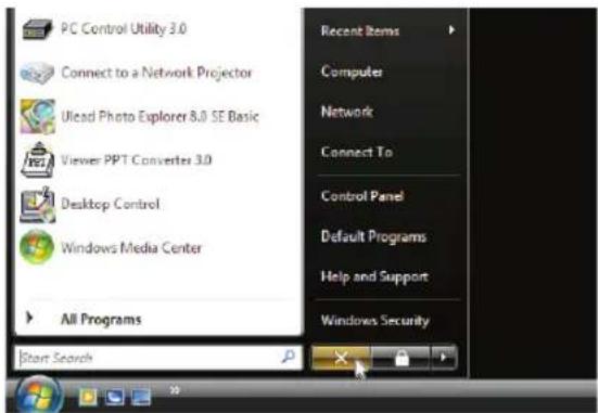 PC Control Utility 3.0 Connect to a Network Projector Ulead Photo Explorer 8.0 SE Basic Viewer PPT Converter 3.0 Desktop Control Windows Media Center All Programs Start Search Recent Items Computer Network Connect To Control Panel Default Programs Help and Support Windows Security