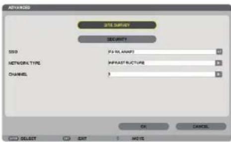 ADVANCED SITE SURVEY SECURITY SSD PS-RL ANAPD NETWORK TYPE INFRAST STRUCTURE CHANNEL 3 OK CANCEL SELECT Cancel DOTCE