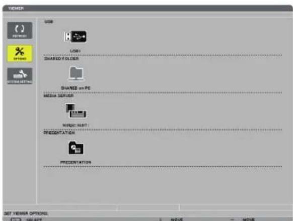 VENER USB USB1 SHARED FOLDER SHARED on PC MEDIA SERVER MIME: PART PRESENTATION PRESENTATION NET VIEWER OPTIONS SELECT MOVE MOVE