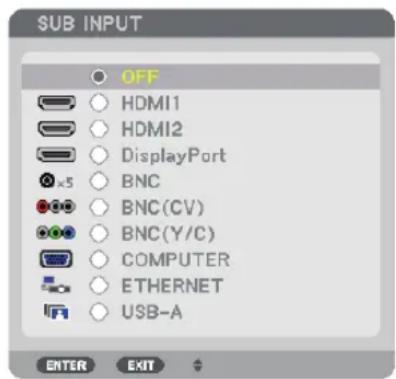 $UB INPUT OFF HDMI1 HDMI2 DisplayPort BNC BNC(CV) BNC(Y/C) COMPUTER ETHERNET USB-A ENTER EXIT