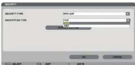SECURITY SECURITY TYPE RNA-EAP ECNOPTION TYPE USB ABS AUTO-DRUM OK CANCEL SELECT OUT MOVE