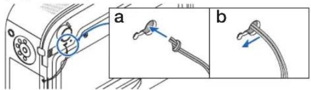 Diagram illustrating cable connection and cable attachment process, labeled with parts a and b