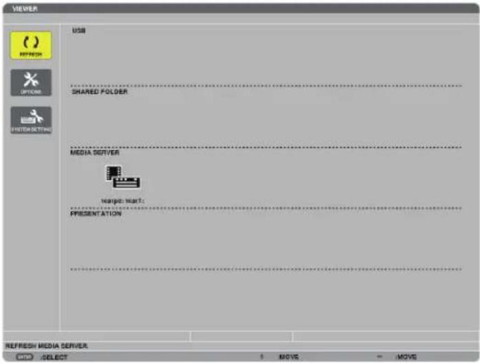 VIEWER USB SHARED FOLDER MEDIA SERVER merge: wait; PRESENTATION REFRESH MEDIA SERVER DATA | SELECT | MOVE | MOVE
