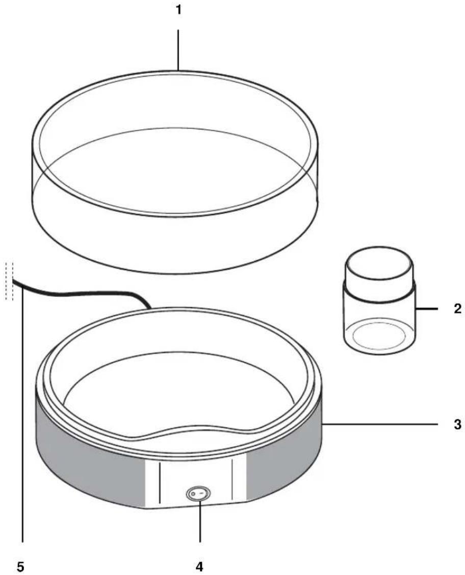 Technical diagram of a mechanical or electronic component with labeled parts 1 through 5