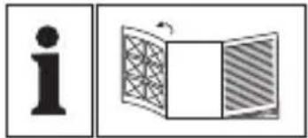 Image containing a lowercase 'i' icon and a stylized open book with a grid pattern and a curved arrow, likely indicating information or information.