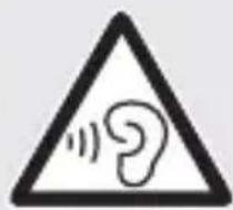 Warning sign depicting a sound disturbance with an ear symbol and sound waves