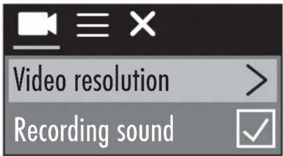 Video resolution > Recording sound ✓