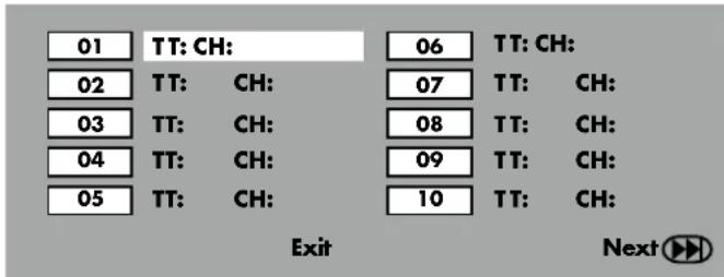 01 TT: CH: 06 TT: CH: 02 TT: CH: 07 TT: CH: 03 TT: CH: 08 TT: CH: 04 TT: CH: 09 TT: CH: 05 TT: CH: 10 TT: CH: Exit Next