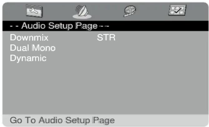 -- Audio Setup Page -- Downmix STR Dual Mono Dynamic Go To Audio Setup Page