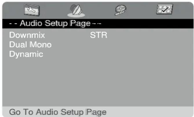 -- Audio Setup Page -- Downmix STR Dual Mono Dynamic Go To Audio Setup Page