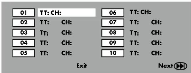01 TT: CH: 06 TT: CH: 02 TT: CH: 07 TT: CH: 03 TT: CH: 08 TT: CH: 04 TT: CH: 09 TT: CH: 05 TT: CH: 10 TT: CH: Exit Next