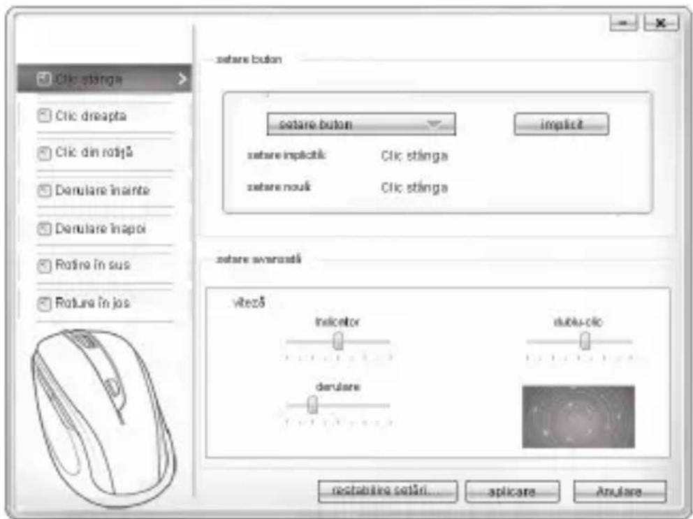 Clic stänga Clic dreapta Clic din rotiță Derulare inante Derulare inapoi Rotire în sus Rotire în jos setare button setare button implicit setare implicit: Clic stänga setare nouk: Clic stänga setare severastii vitez5 Indicator duralare rublu-clic restabine setări... aplicare Andare