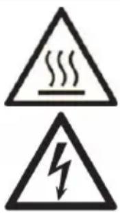 Two triangular warning symbols: one with steam symbol and the other with lightning bolt symbol