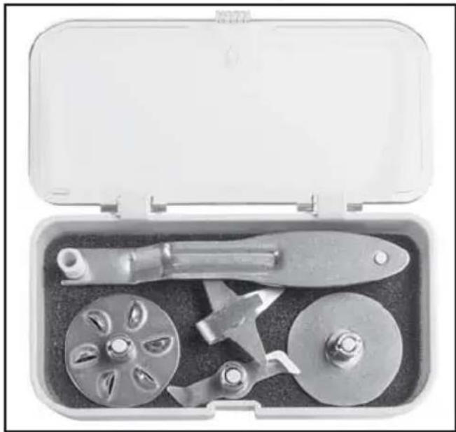 Open toolbox containing mechanical tools including a wrench, pliers, and a circular component (no text or symbols visible)