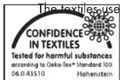 The textiles use CONFIDENCE IN TEXTILES Tested for harmful substances according to Oeko-Tex® Standard 100 06.0.43510 Hohenstein