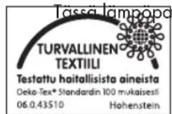 Tassa lampapa TURVALLINEN TEXTIILI Testattu haitallisista aineista Oeko-Tex® Standardin 100 mukaisesti 06.0.43510 Hohenstein