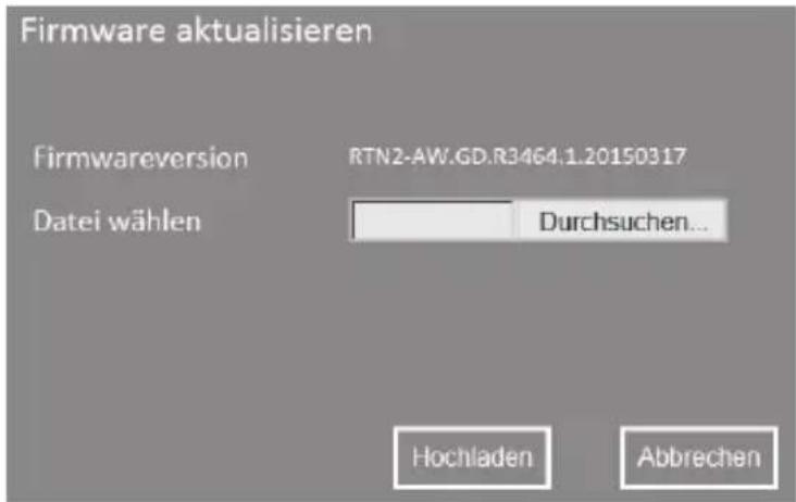 Firmware aktualisieren Firmwareversion RTN2-AW.GD.R3464.1.20150317 Datei wählen Durchsuchen... Hochladen Abbrechen