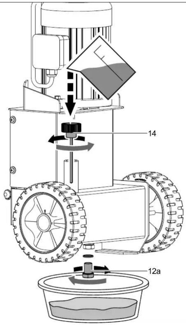 Technical diagram of a robotic device with labeled parts and directional arrows indicating motion or assembly.