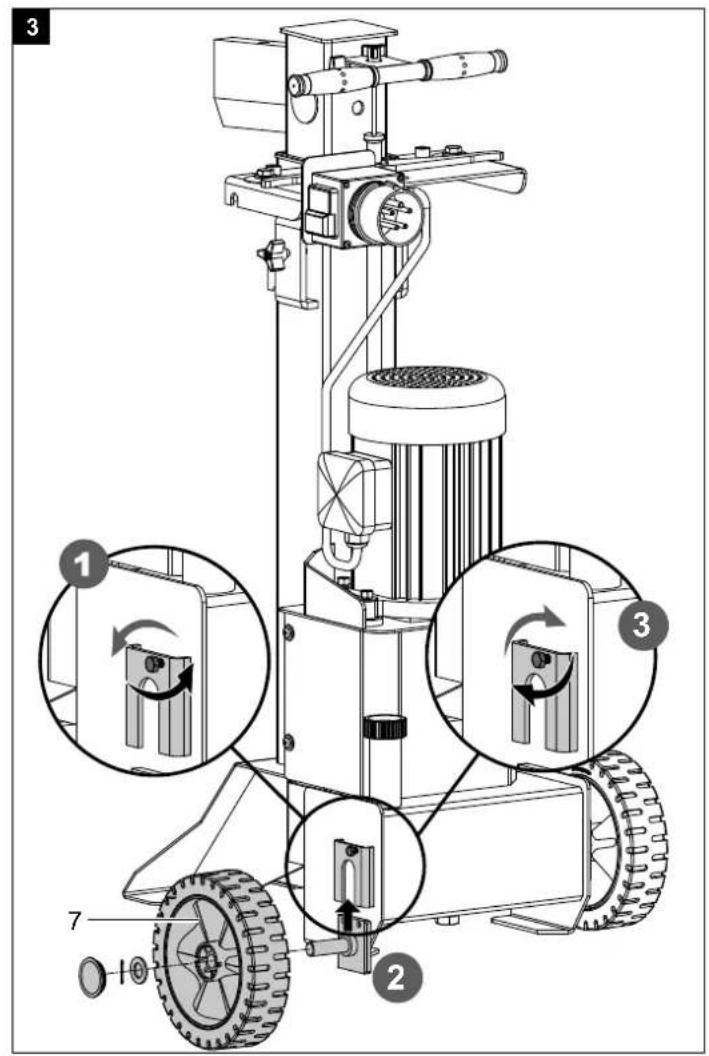 Technical diagram of a mechanical device with numbered parts and labeled components, showing motion directions and component layout.