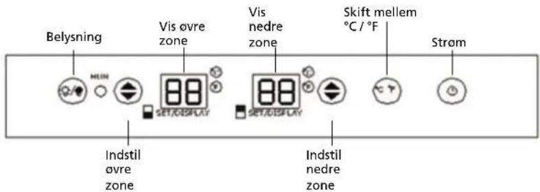 Belysning Vis øvre sone Vis nedre sone Skift mellom °C / °F Strøm Still inn øvre sone Still inn nedre sone