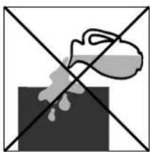 Simple line drawing of a container with liquid and bubbles, crossed by two diagonal lines (no text or symbols)
