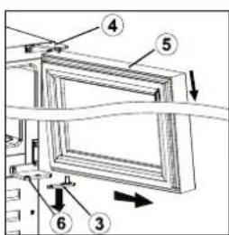 Technical diagram showing labeled components of a mechanical or architectural component with numbered parts and directional arrows.