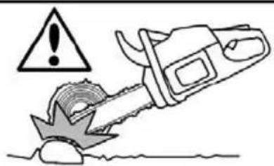 Warning symbol and instruction illustration showing a chainsaw with a warning sign