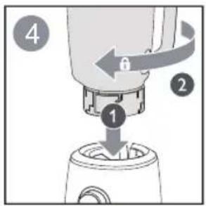 Diagram showing a mechanical device with numbered parts and directional arrows indicating motion or movement.