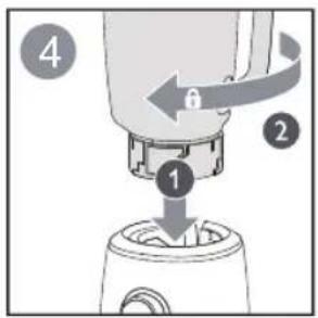 Diagram showing a mechanical device with numbered parts and directional arrows indicating motion or movement.