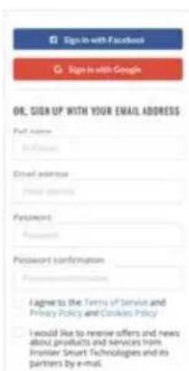 Sign to with Facebook Sign to with Google OR, SIGN UP WITH YOUR EMAIL ADDRESS Full Name: @Cyber.com Email Address: @Cyber.com Password: Password Password Confirmation: Password Information: I agree to the Terms of Service and Privacy Policy and Cookies Policy I would like to receive offers and news about products and services from Frontier Smart Technologies and its partners by e-mail.