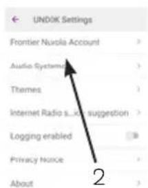 UNDOK Settings Frontier Nuola Account Audio Systems Themes Internet Radio s...s suggestion Logging enabled Privacy Notice About